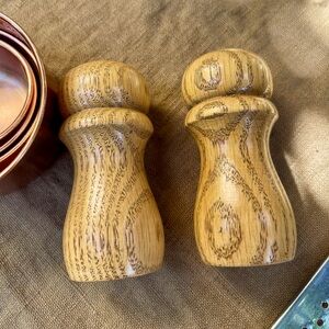 Vintage Oak Salt and Pepper Shakers Set
